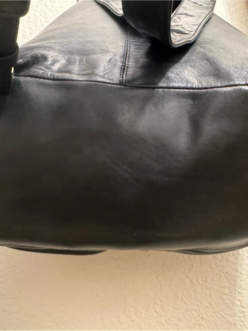 Vintage 1990’s/Y2K Perlina New York Black Leather Backpack Purse Drawstring